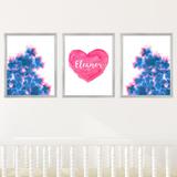 Outside In Art Studio Navy & Flowers & Heart w/ Custom Name, 3-Piece Paper Prints Paper in Pink | 10 H x 8 W x 0.0625 D in | Wayfair