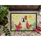 The Holiday Aisle® Saroyan English Bulldog Non-Slip Outdoor Door Mat Synthetics in Yellow/Brown | 27" H x 18" W | Wayfair