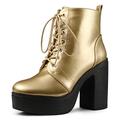 Allegra K Women's Platform Chunky High Heel Lace Up Combat Boots Gold 6.5 UK/Label Size 8.5 US