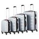 Monzana® Baseline 4 Pcs Travel Suitcase Set | Luggage Set | ABS Hard Shell Suitcase | 4 Spinner Wheels | Anti-Scratch | Small Medium Large XL | Lockable Suitcases Set | Silver