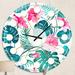 East Urban Home Tropical Botanicals & Flowers - Mid-Century Modern wall clock Metal in Green/Pink | 23 H x 23 W x 1 D in | Wayfair