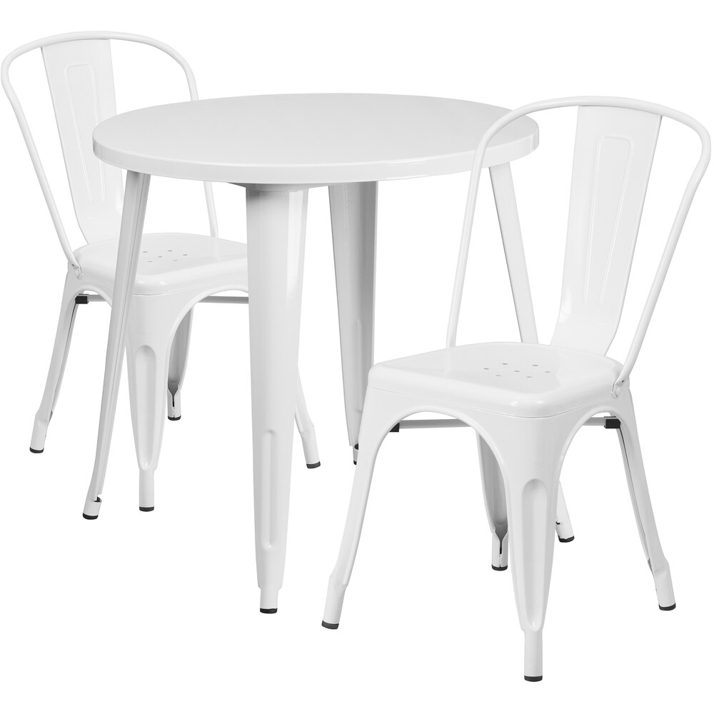"Flash Furniture CH-51090TH-2-18CAFE-WH-GG 30"" Round White Metal Indoor / Outdoor Table with 2 Cafe Chairs"