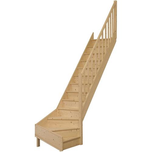 DOLLE Raumspartreppe Wangentreppe Paris Holztreppe, Rechteckstäbe, 1/4 gewendelt (rechts),bis 318 cm,Fichte,mit Setzstufen,unbehandelt