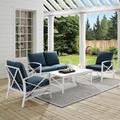 Kaplan 4Pc Outdoor Metal Conversation Set Navy/White - Loveseat, Coffee Table, &Two Chairs - Crosley KO60009WH-NV