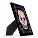 Ebern Designs Lannion Graphic Sugar Skull w/ Wreath Easel Back Canvas Decorative Plaque Wood in Black/Brown | 10 H x 8 W x 0.5 D in | Wayfair