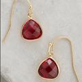 Anthropologie Jewelry | New Anthropologie Dollop Ruby Tear Drop Earrings | Color: Gold/Red | Size: 1.25”