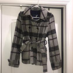 American Eagle Outfitters Jackets & Coats | American Eagle Plaid Pea Coat | Color: Gray/Red | Size: M