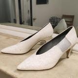 Free People Shoes | Free People White Glitter Heel 8.5 | Color: White | Size: 8.5