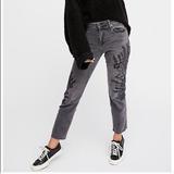 Free People Jeans | Free People Embroidered Girlfriend Raw Hem Jeans | Color: Black/Gray | Size: Various