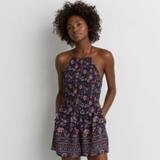 American Eagle Outfitters Dresses | Aeo - Ruched High Neck Floral Boho Halter Romper | Color: Blue/Orange | Size: Xs