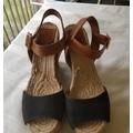 Tory Burch Shoes | *Pre Loved* Tory Burch Wedge Leather Sandal | Color: Black/Tan | Size: 7