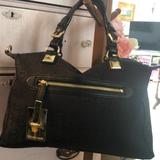 Michael Kors Bags | Michael Kors Black Canvas Bag W/ Leather Handles | Color: Black/Gold | Size: 10 1/2 Inches Deep, 16 Inches Wide