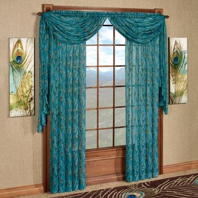 King Peacock Sheer Curtain Panel Sapphire, 59 x 95, Sapphire