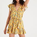 American Eagle Outfitters Dresses | Floral Yellow Wrap Dress Romper | Color: Pink/Yellow | Size: M