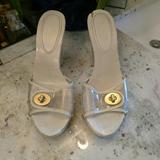 Coach Shoes | Authentic Coach Plastic And Wooden Clogs W/ Locket | Color: Cream/Gold | Size: 8