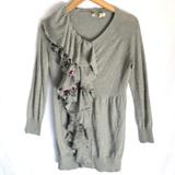 Anthropologie Sweaters | Anthro Moth Gray Rufle Button Up Cardigan Xs Long | Color: Gray | Size: Xs