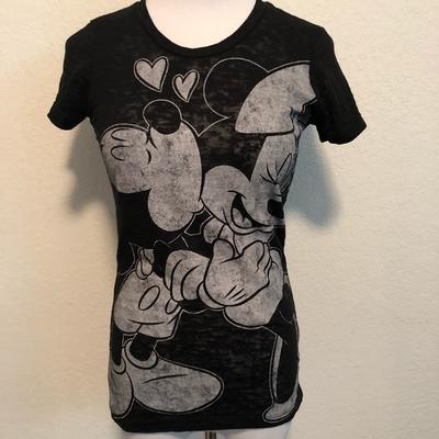 Disney Tops | Burn Out Mickey & Minnie Tee | Color: Black | Size: Xs