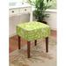 Winston Porter Leiva Birds & Vines Linen Modern Accent Stool Linen/Wood/Upholstered in Green/Brown | 19 H x 17 W x 17 D in | Wayfair