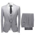 CALVINSUIT Men's Pinstripe 3 Pieces Suit Slim Fit Single Breasted Business Wedding Party Jacket Vest Trousers Set Grey