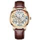 Men's Automatic Watch Skeleton Ailang Series Wristwatch with Leather Band (Gold White)