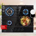 Klarstein Gas Cooker, 4 Burners Gas Hob, 8100W Built In Four Ring Electric Hob, Campervan Cooktops Gas Cookers, Stainless Steel Glass Top Wok Burner, 4 Ring Kitchen Stoves LPG Cooker Gas Burners Units