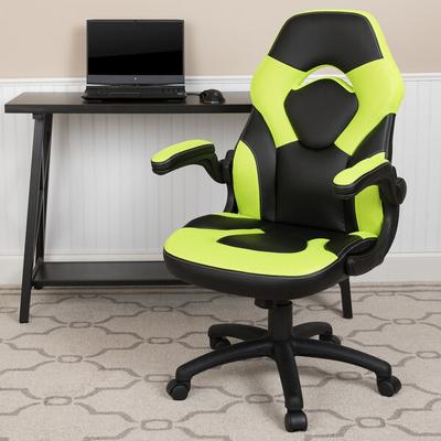 Flash Furniture CH-00095-GN-GG High-Back Neon-Green LeatherSoft Swivel Office Chair / Video Game Chair with Flip-Up Arms