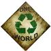 Winston Porter One-World Recycle Sign Wall Décor Metal in Gray/Green | 9.5 H x 9.5 W x 0.25 D in | Wayfair E0342C610DD54668AE6AE1EA0C59457A