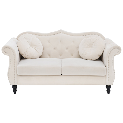 Sofa Beige Samtstoff 2-Sitzer Chesterfield Stil Retro Zierkissen Wohnzimmer