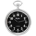 Woodford Mens Chrome Plated Arabic Open Face Mechanical Pocket Watch - Silver/Black