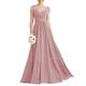Leader of the Beauty Cap-Sleeves Chiffon Prom Bridesmaid Dress V-Neck A-Line Maxi Beaded Evening Party Gowns 8 Dusty Rose