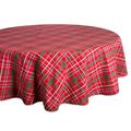 DII Tartan Holly Plaid, Cotton, Red & Green, Round Christmas Tablecloth, 70" Round