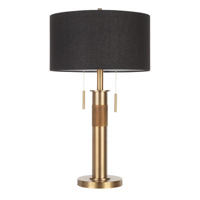 Trophy Industrial Table Lamp in Antique Brass w/ Black Linen Shade - Lumisource LS-TROPHTL ABBK