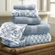 Modern Threads Trefoil Filigree 6-Piece Reversible Yarn Dyed Jacquard Towel Set - Bath Towels, Hand Towels, & Washcloths - Super Absorbent & Quick Dry - 100% Combed Cotton, Sterling Blue