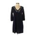 Filly Flair Casual Dress - Sweater Dress V-Neck 3/4 sleeves: Blue Dresses - Women's Size Small