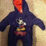 Disney Jackets & Coats | Disney Mickey Mouse Infant 0-3 Months Snowsuit | Color: Blue | Size: 0-3mb