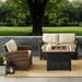 Bradenton 3Pc Outdoor Wicker Conversation Set W/Fire Table Weathered Brown/Sand - Loveseat, Armchair, & Tucson Fire Table - Crosley KO70161-SA