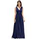 Ever-Pretty Women's Double V Neck Floor Length A Line Empire Waist Long Chiffon Formal Evening Dress Navy Blue 16UK