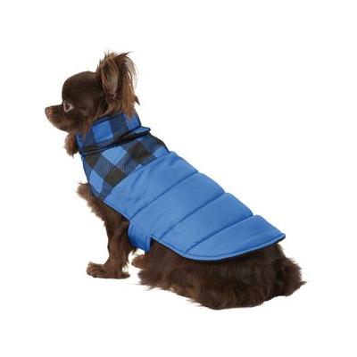 Frisco Boulder Plaid Insulated Dog & Cat Puffer Coat, Blue, X-Small