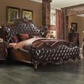 Versailles California King Bed in 2-Tone Dark Brown PU & Cherry Oak - Acme Furniture 21114CK