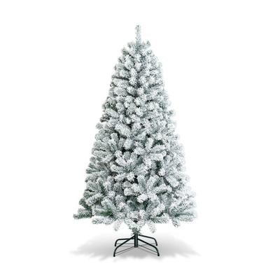 Costway 6 Feet Artificial Snow Decorated Flocked Hinged Christmas Tree with Metal Stand