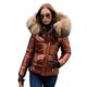 Aox Women Winter Faux Fur Hood Down Coat Lady Thicken Puffer Slim Zipper Jacket Parka (12, Brown Faux Fur)