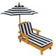 KidKraft Garden Sun Lounger for Kids with Parasol and Cushions, Wooden Garden Chair, Outdoor Garden Furniture For Children, Navy and White, 00105