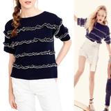 J. Crew Sweaters | J Crew Ruffle Boat Neck Sweater Small Navy & White | Color: Blue/White | Size: S
