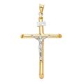 14ct Yellow Gold and White Gold Hollow Round Tubular Crucifix 30x55mm Necklace Jewelry Gifts for Women