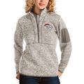 Women's Antigua Oatmeal Denver Broncos Fortune Half-Zip Pullover Jacket