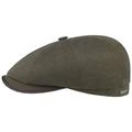 Stetson Hatteras Cotton Herringbone Flat Cap Men - Made in The EU Newsboy with Lining, Peak Summer-Winter - 62 cm Olive