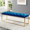 Willa Arlo™ Interiors Venson Bench Upholstered/Velvet/Metal/Fabric in Gray/Blue | 18.1 H x 52.4 W x 17.7 D in | Wayfair