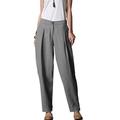 FTCayanz Women's Linen Trousers Elastic Waist Long Tapered Harem Pants Gray X-Large