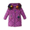 Girl's Puffer Down Coat Winter Jacket with Faux Fur Trim Hood Purple Tag 150-8/9 Years