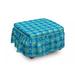 East Urban Home Sea Shells Plaid Marine 2 Piece Box Cushion Ottoman Slipcover Set Polyester in Blue | 16 H x 38 W x 0.1 D in | Wayfair